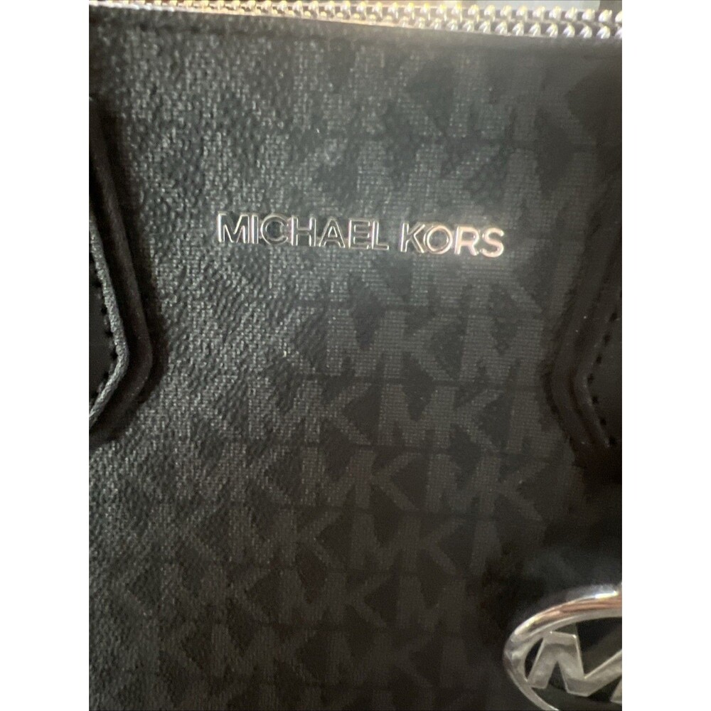 Michael Kors Mercer Medium Logo Zip Tote Black Signature MK Satchel Purse - Picture 7 of 10